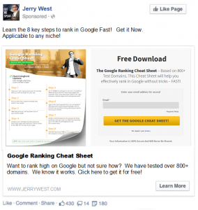 Boomerang Traffic -Google Ranking Cheat Sheet Facebook Ad 1
